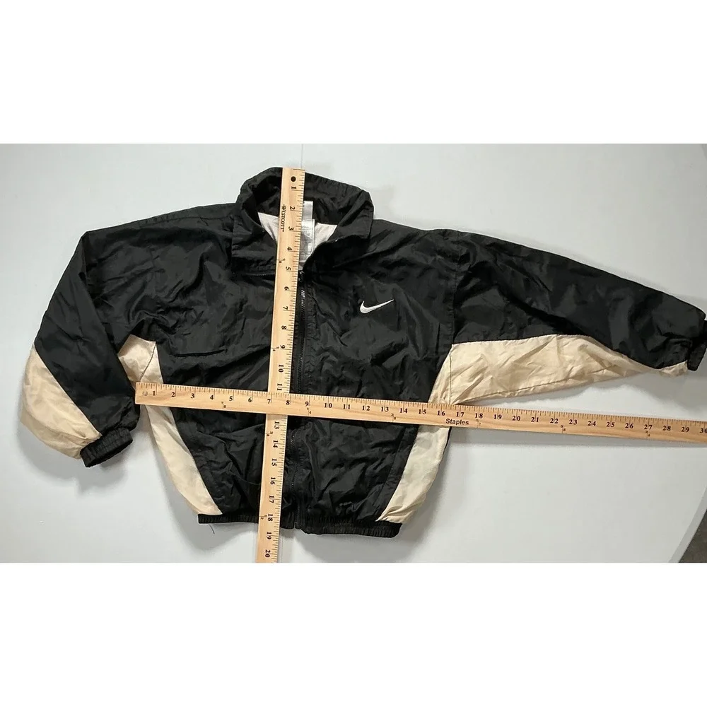VTG Y2K 90s Nike Windbreaker Jacket Kids Sz 7 Black Full Zip Sporty Aesthetic